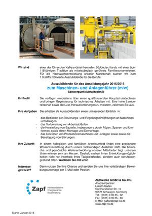 Ausbildung zum Maschinen- und Anlagenführer (w/m)