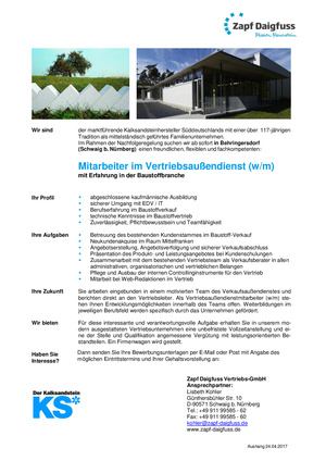 Stellenanzeige Mitarbeiter Vertriebsaußendienst (w/m)