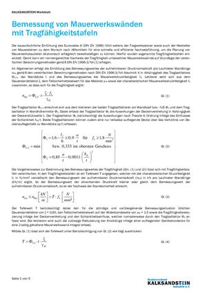 Merkblatt: Bemessung von Mauerwerkswänden mit Tragfähigkeitstafeln