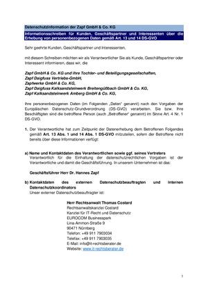 Informationsschreiben Kunden und Geschäftspartner DSGVO