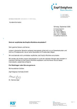 Kundeninformation EmpCo-Richtlinie